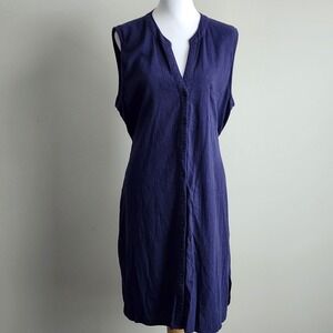 Kenar Linen Blend Button Front Dress Womens 1X Sleeveless Belted Midi Resort